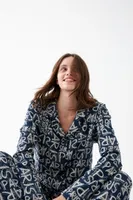 Kadın Lacivert Paris Yazılı Düğmeli Pamuklu Pijama Takımı Akbeniz 27952 Lacivert