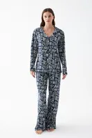 Kadın Lacivert Paris Yazılı Düğmeli Pamuklu Pijama Takımı Akbeniz 27952 Lacivert görsel 5