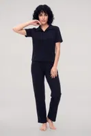 Kadın Lacivert Polo Yaka Pijama Takımı Akbeniz Y2100 Lacivert farklı açı