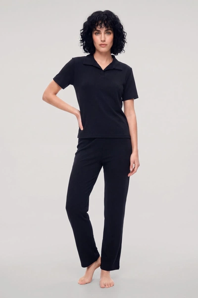 Kadın Lacivert Polo Yaka Pijama Takımı Akbeniz Y2100