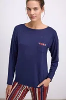 Kadın Lacivert Uzun Kollu T-Shirt ve Çizgili Pantolon Takımı Anıl 11577 Lacivert farklı açı