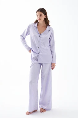 Kadın Lila Oversize Saten Pijama Takımı Akbeniz 27960 - Alternatif Görünüm