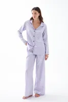 Kadın Lila Oversize Saten Pijama Takımı Akbeniz 27960 Lila detay görünüm