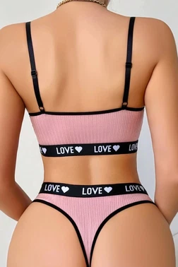 Ruselin Kadın Love Yazılı ve Lastik Detaylı Pembe Sütyen Külot Takım Ruselin 5167 - Alternatif Görünüm