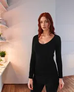 Kadın Likralı Uzun Kol V Yaka Fanila Confeo C801-005 Siyah detay görünüm