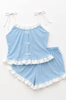 Kadın Mavi Askılı Fırfırlı Şortlu Pijama Takımı Bella Notte 79061 Mavi görsel 4