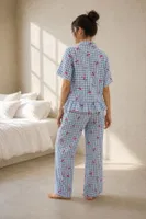 Kadın Mavi Pötikare Kiraz Desenli Fırfırlı Pijama Takımı Bella Notte 61239 Mavi detay görünüm