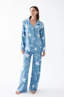 Kadın Mavi Yıldız Desenli Düğmeli Pamuklu Pijama Takımı Akbeniz 27953 Mavi detay görünüm