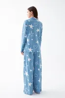 Kadın Mavi Yıldız Desenli Düğmeli Pamuklu Pijama Takımı Akbeniz 27953 Mavi görsel 7