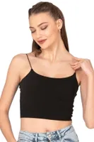 Kadın Modal Pamuklu Likralı Esnek Rahat Vücuda Oturan Spagetti Askılı Örme Crop Atlet Özkan 27370 Siyah görsel 11