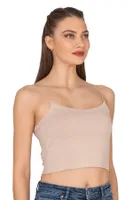 Kadın Modal Pamuklu Likralı Esnek Rahat Vücuda Oturan Spagetti Askılı Örme Crop Atlet Özkan 27370 Taş görsel 16