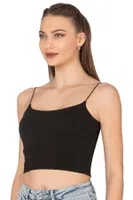 Kadın Modal Pamuklu Likralı Esnek Rahat Vücuda Oturan Spagetti Askılı Örme Crop Atlet Özkan 27370 Siyah görsel 9