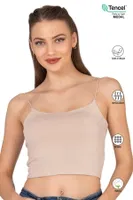 Kadın Modal Pamuklu Likralı Esnek Rahat Vücuda Oturan Spagetti Askılı Örme Crop Atlet Özkan 27370 Taş görsel 13
