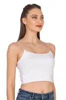 Kadın Modal Pamuklu Likralı Esnek Rahat Vücuda Oturan Spagetti Askılı Örme Crop Atlet Özkan 27370 Beyaz görsel 4