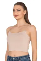Kadın Modal Pamuklu Likralı Esnek Rahat Vücuda Oturan Spagetti Askılı Örme Crop Atlet Özkan 27370 Taş görsel 15