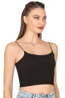 Kadın Modal Pamuklu Likralı Esnek Rahat Vücuda Oturan Spagetti Askılı Örme Crop Atlet Özkan 27370 Siyah görsel 10