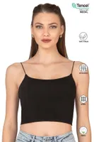 Kadın Modal Pamuklu Likralı Esnek Rahat Vücuda Oturan Spagetti Askılı Örme Crop Atlet Özkan 27370 Siyah görsel 7