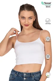 Kadın Modal Pamuklu Likralı Esnek Rahat Vücuda Oturan Spagetti Askılı Örme Crop Atlet Özkan 27370