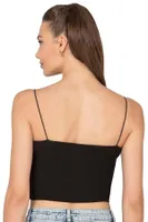 Kadın Modal Pamuklu Likralı Esnek Rahat Vücuda Oturan Spagetti Askılı Örme Crop Atlet Özkan 27370 Siyah görsel 8