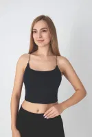 Kadın Modal Spagetti Askılı Crop T-shirt Confeo C801-037 Siyah detay görünüm