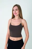 Kadın Modal Spagetti Askılı Crop T-shirt Confeo C801-037 Kahverengi görsel 4