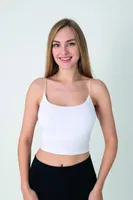 Kadın Modal Spagetti Askılı Crop T-shirt Confeo C801-037 Beyaz görsel 5