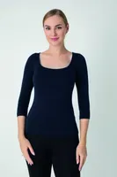 Kadın Modal U Yaka 3/4 Kol T-shirt Confeo C801-035 Lacivert farklı açı