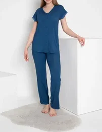 Kadın Önü Düğmeli Dantelli Pijama Takımı Confeo C840-787