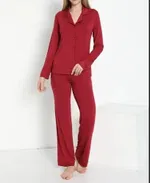 Kadın Önü Düğmeli Uzun Kol Pijama Takım Confeo C840-444 Bordo detay görünüm