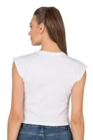 Kadın Pamuklu Fitilli Kaşkorse Düşük Kol Bisiklet Yaka Crop T-Shirt Bluz Özkan 27414 Beyaz görsel 10