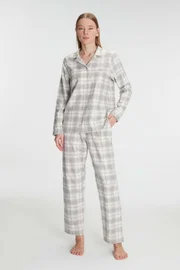 Kadın Pamuklu Kare Desenli Uzun Kollu Gömlek Pijama Takımı Anıl 11252