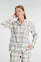 Kadın Pamuklu Kare Desenli Uzun Kollu Gömlek Pijama Takımı Anıl 11252 Gri detay görünüm