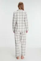Kadın Pamuklu Kare Desenli Uzun Kollu Gömlek Pijama Takımı Anıl 11252 Gri farklı açı