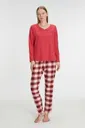 Kadın Pamuklu Kışlık Kare Desenli Uzun Kollu Pijama Takımı Anıl 11317