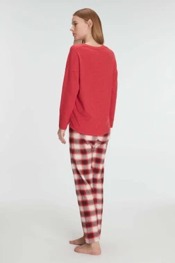 Kadın Pamuklu Kışlık Kare Desenli Uzun Kollu Pijama Takımı Anıl 11317 - Alternatif Görünüm