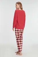 Kadın Pamuklu Kışlık Kare Desenli Uzun Kollu Pijama Takımı Anıl 11317 Kırmızı detay görünüm