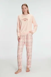 Kadın Pamuklu Kışlık Uzun Kollu Pijama Takımı Anıl 11307