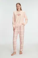 Kadın Pamuklu Kışlık Uzun Kollu Pijama Takımı Anıl 11307 Somon