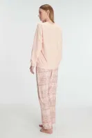 Kadın Pamuklu Kışlık Uzun Kollu Pijama Takımı Anıl 11307 Somon detay görünüm
