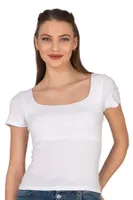 Kadın Pamuklu Rahat Kısa Kollu Süprem Kumaş Kare Yaka Crop T-Shirt Özkan 27419 Beyaz görsel 11