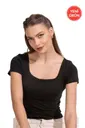 Kadın Pamuklu Rahat Kısa Kollu Süprem Kumaş Kare Yaka Crop T-Shirt Özkan 27419