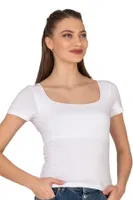 Kadın Pamuklu Rahat Kısa Kollu Süprem Kumaş Kare Yaka Crop T-Shirt Özkan 27419 Beyaz görsel 10
