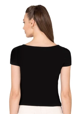 Kadın Pamuklu Rahat Kısa Kollu Süprem Kumaş Kare Yaka Crop T-Shirt Özkan 27419 - Alternatif Görünüm