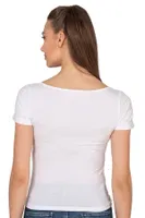 Kadın Pamuklu Rahat Kısa Kollu Süprem Kumaş Kare Yaka Crop T-Shirt Özkan 27419 Beyaz görsel 8