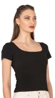 Kadın Pamuklu Rahat Kısa Kollu Süprem Kumaş Kare Yaka Crop T-Shirt Özkan 27419 Siyah görsel 4