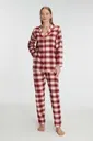 Kadın Pamuklu Uzun Kollu Kare Desenli Gömlek ve Pantolon Pijama Takımı Anıl 11238