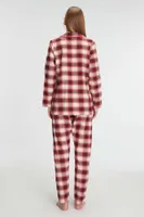 Kadın Pamuklu Uzun Kollu Kare Desenli Gömlek ve Pantolon Pijama Takımı Anıl 11238 Kırmızı farklı açı