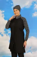 Kadın Pantolonlu Desenli Tam Tesettür Mayo Siyah Akbeniz 31072 Siyah