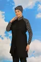 Kadın Pantolonlu Desenli Tam Tesettür Mayo Siyah Akbeniz 31072
