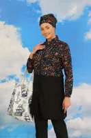 Kadın Pantolonlu Desenli Tam Tesettür Mayo Siyah Akbeniz 31075 Siyah farklı açı